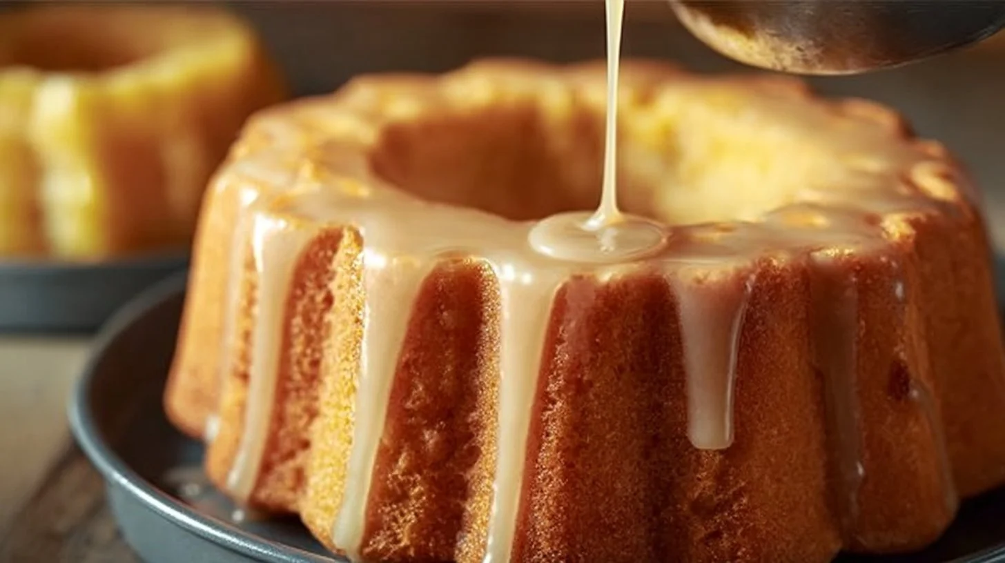 Delicious pineapple juice cake topped with fresh pineapple slices and whipped cream.
