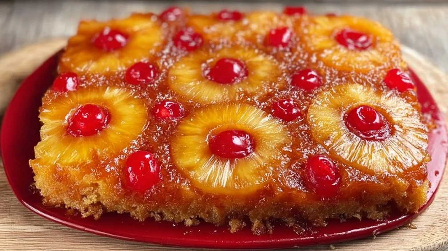 Delicious freshly baked Pineapple Upside Down Cake on a plate