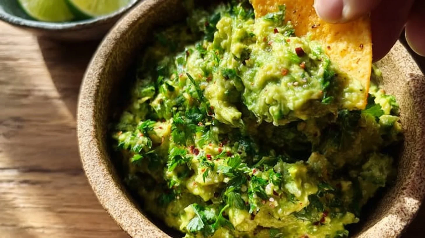 Delicious restaurant-worthy guacamole served in a bowl with tortilla chips.