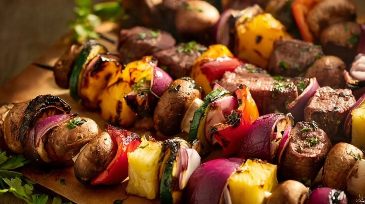 Deliciously marinated Shish Kabob with chicken and steak ready for grilling