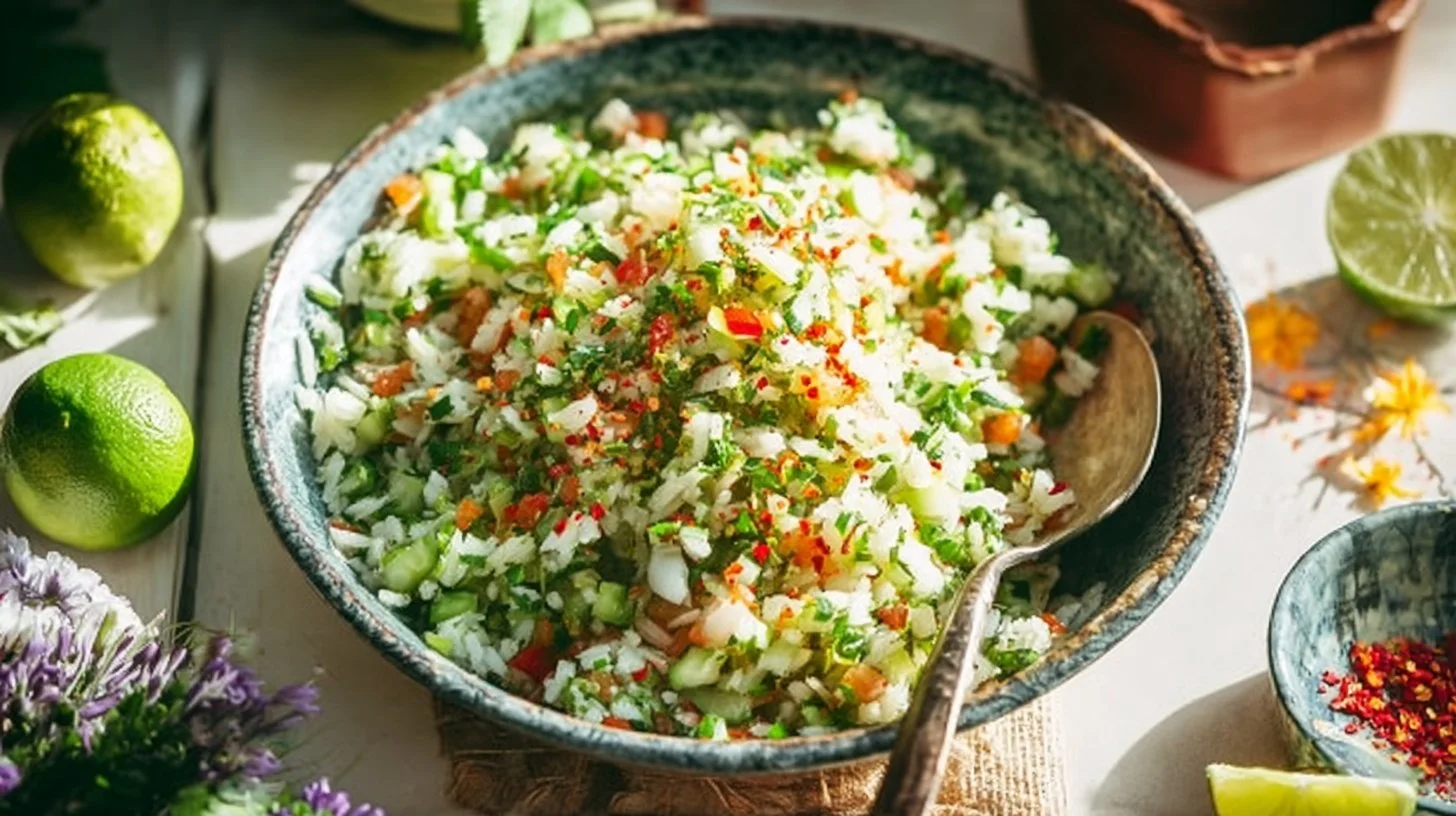 Colorful sides for tacos including guacamole, beans, and rice