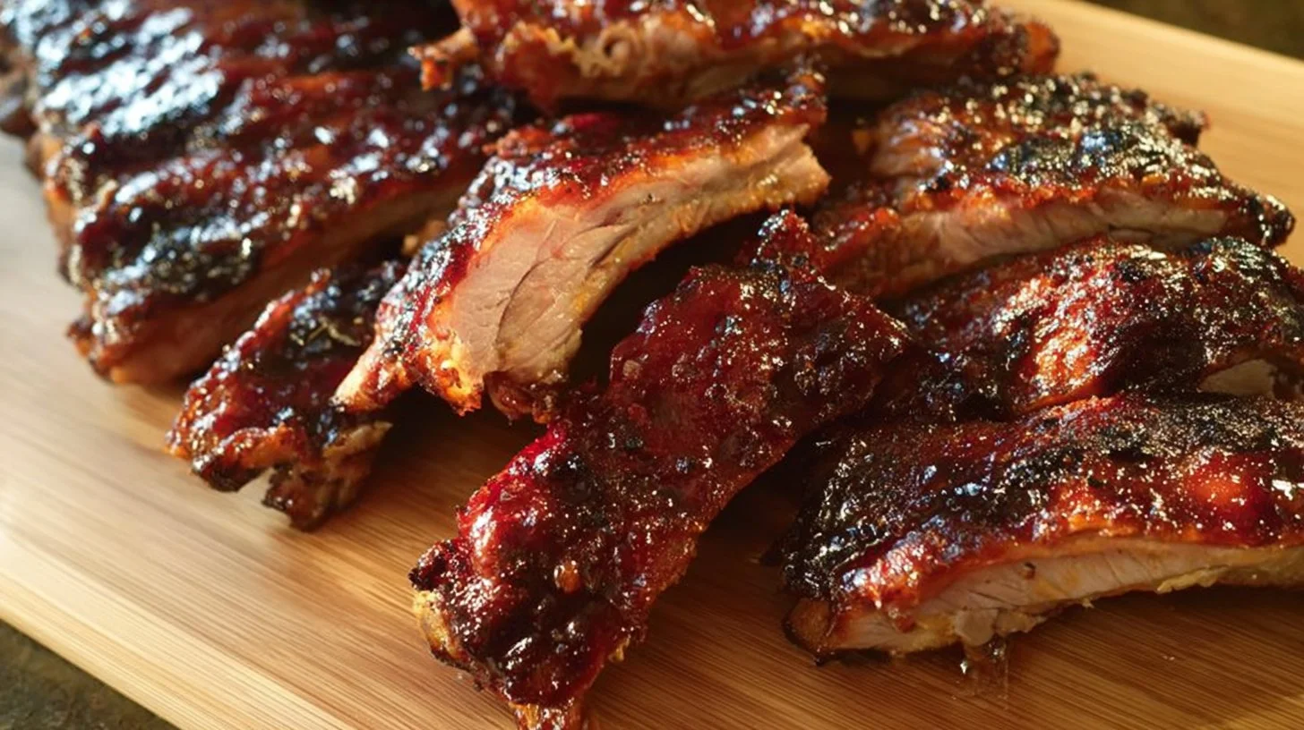 Delicious slow-cooked baby back ribs served on a plate with sauce