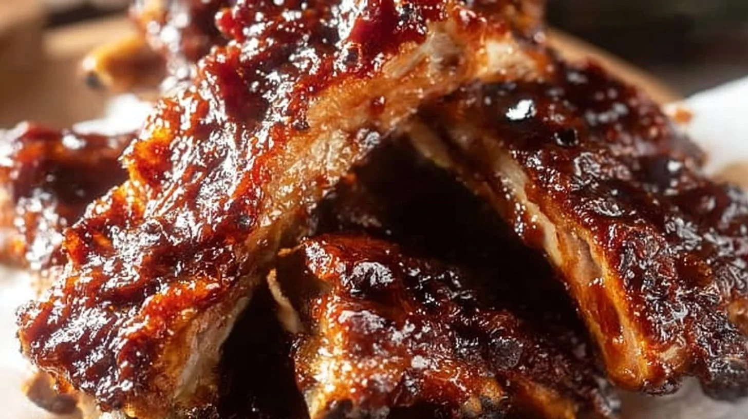 Delicious slow cooker baby back ribs garnished and ready to serve.