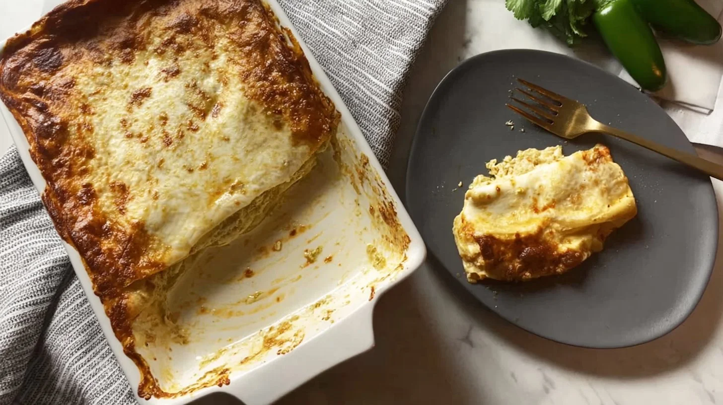 Plate of Swiss Enchiladas topped with cheese and herbs
