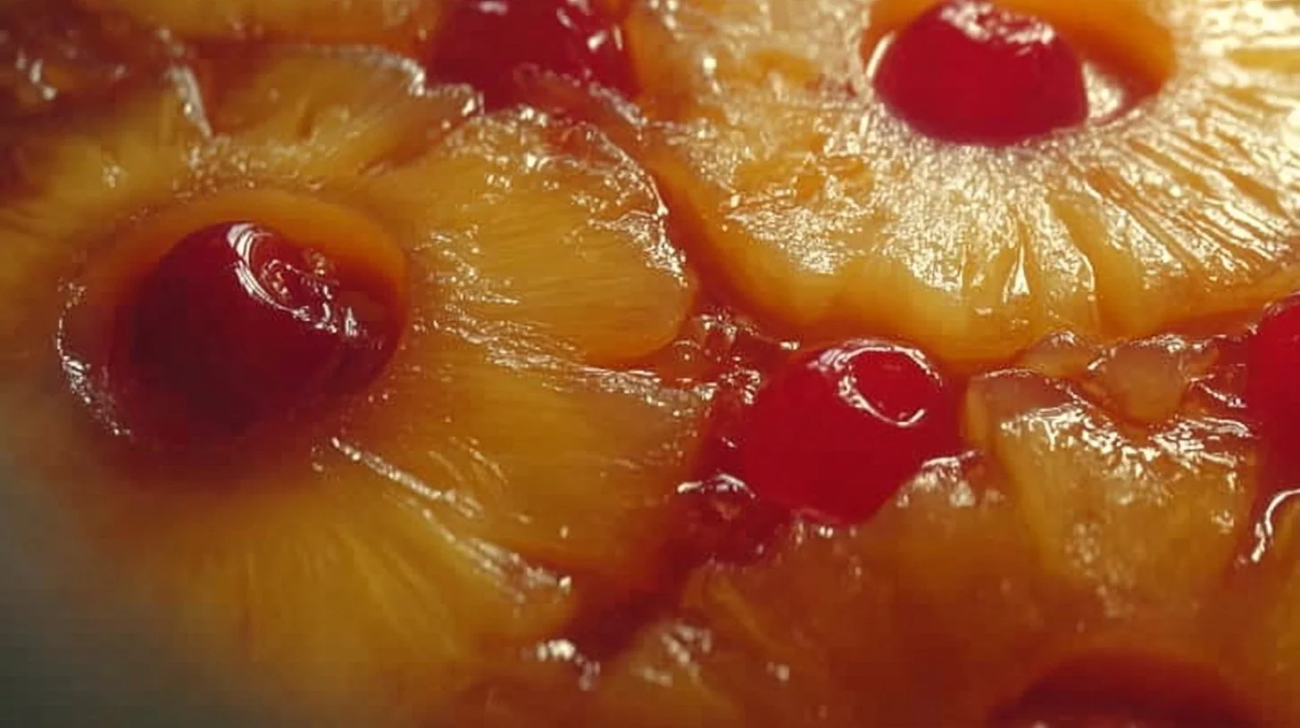 Delicious pineapple upside-down cake with caramelized pineapple topping