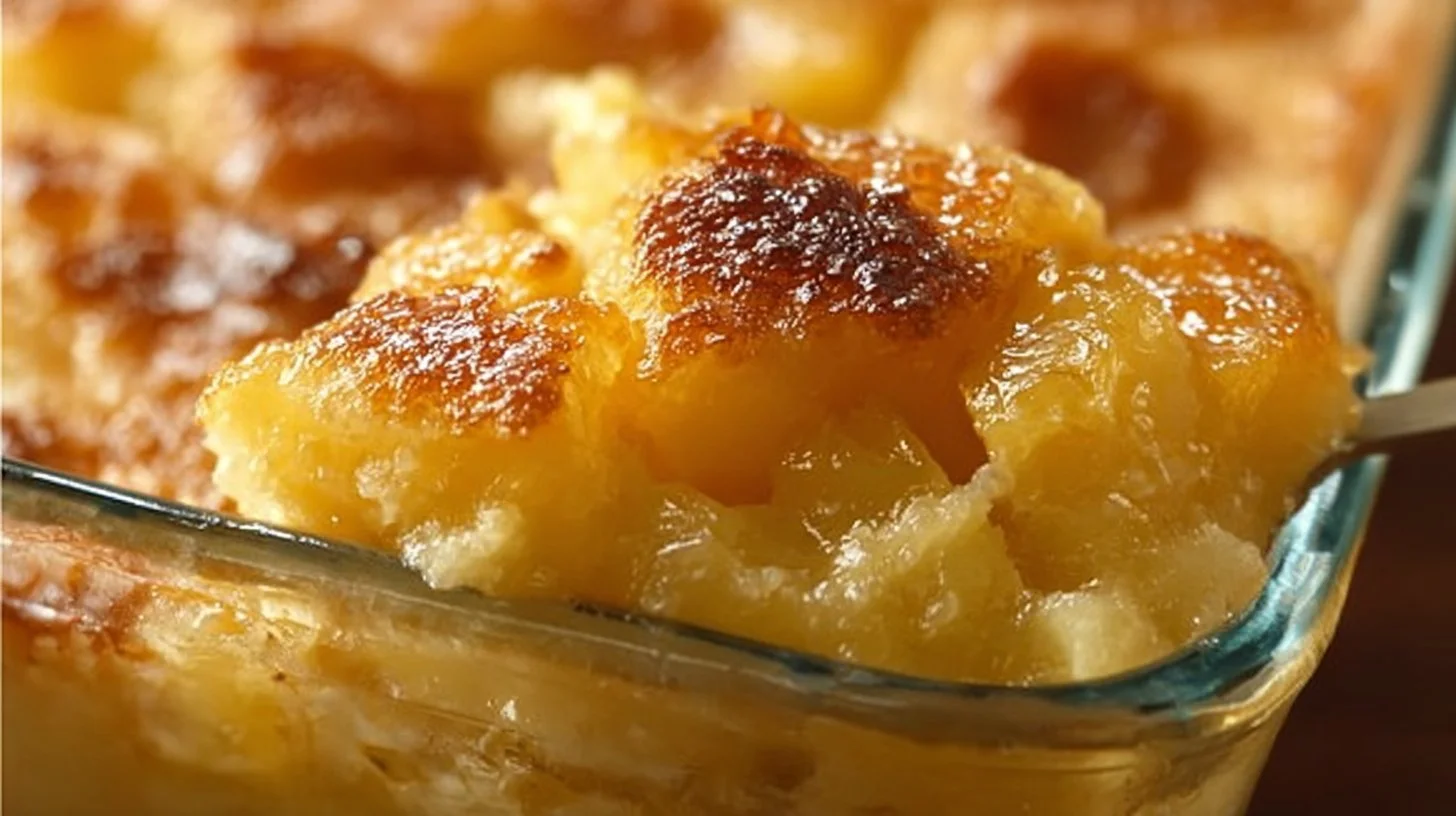 Delicious pineapple bake served in a dish, garnished and ready to enjoy.