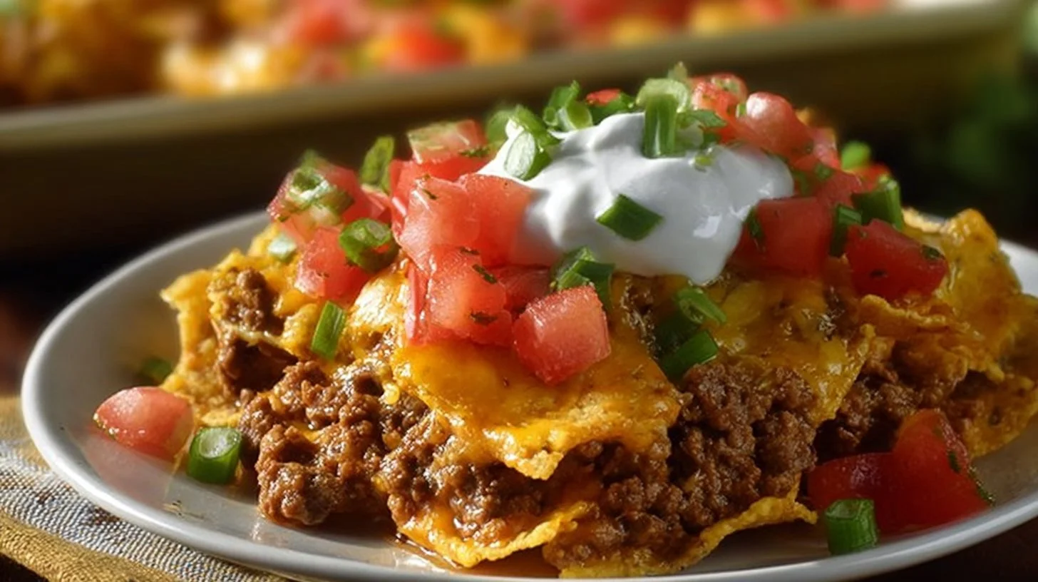 Delicious Walking Taco Casserole served in a bowl with toppings