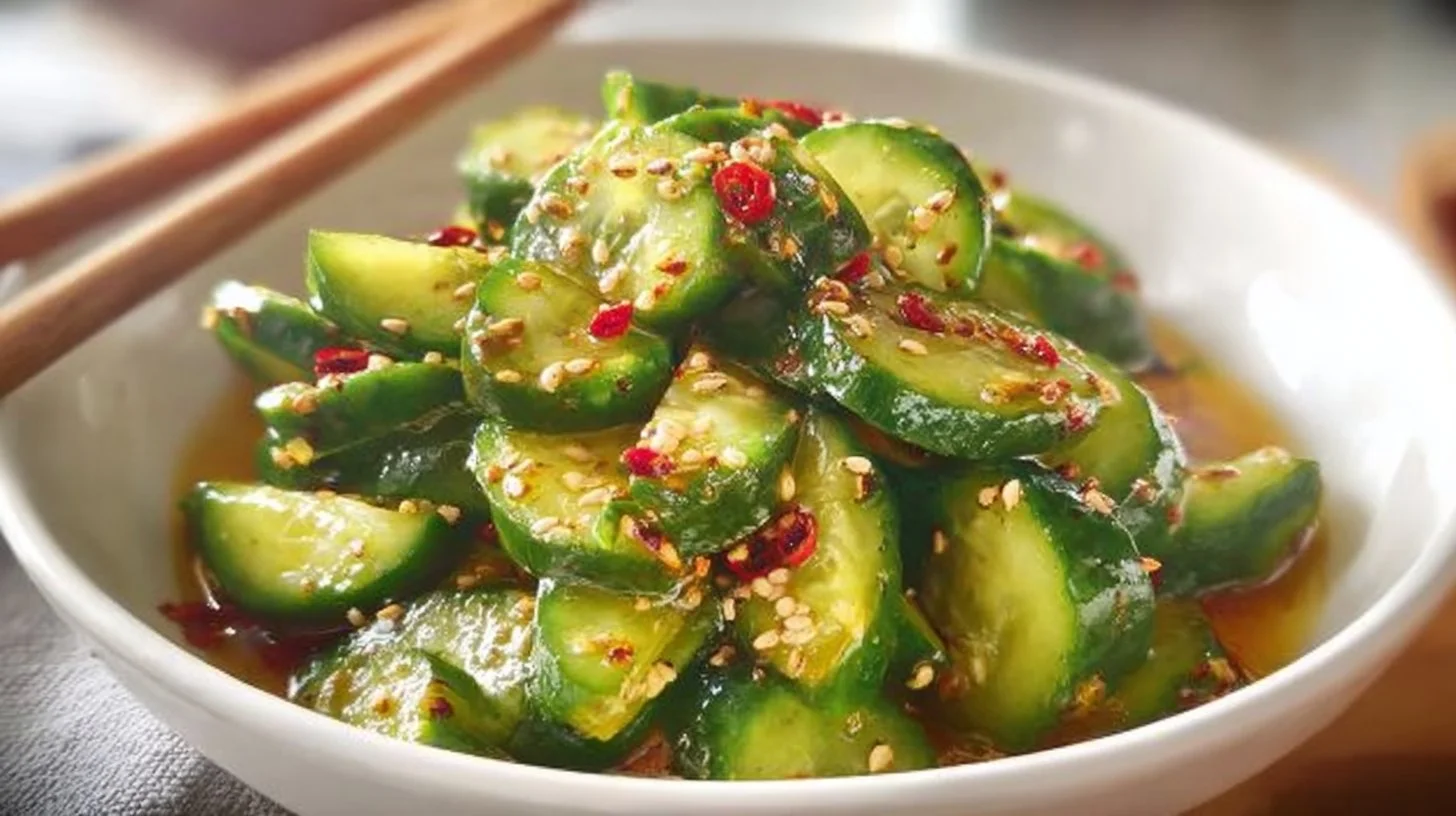 Fresh Asian cucumber salad with vibrant vegetables and tangy dressing