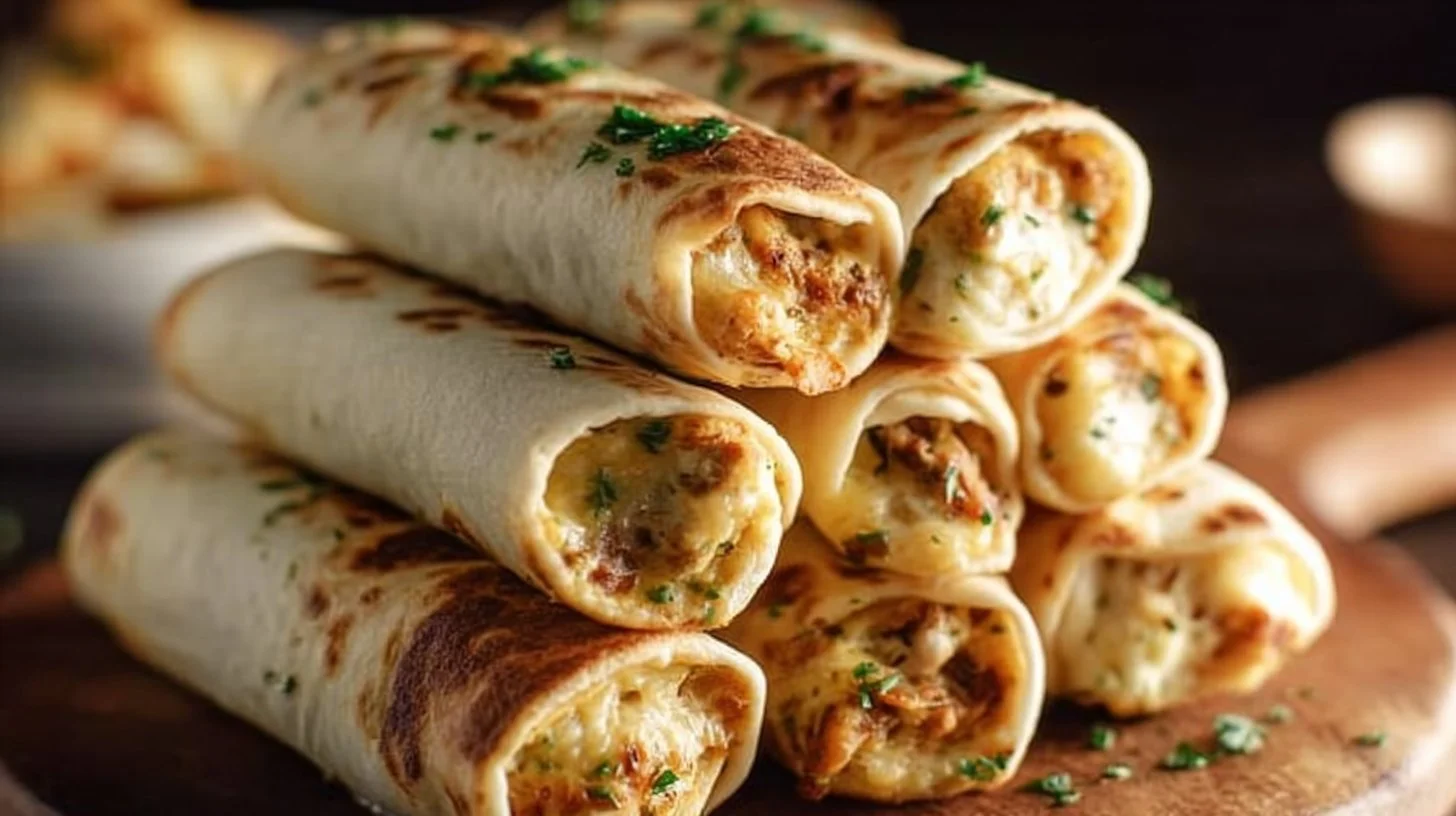 Baked chicken taquitos served with salsa and garnished with cilantro