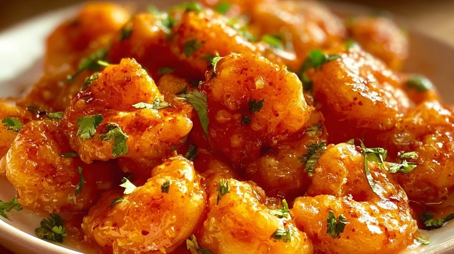 Crispy Bang Bang Shrimp drizzled with spicy sauce on a plate