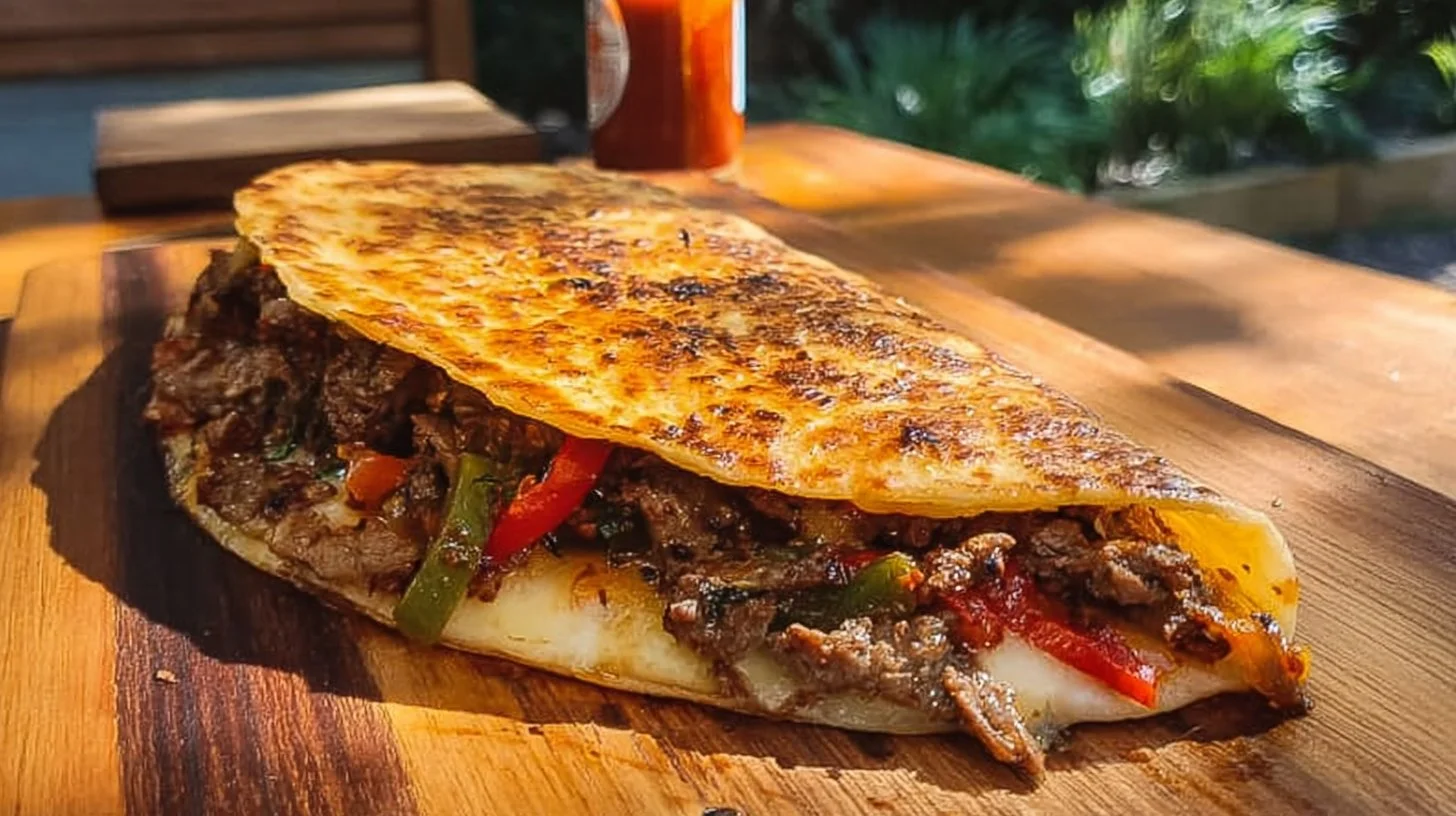Delicious beef quesadillas grilled to perfection, filled with cheese and spices.