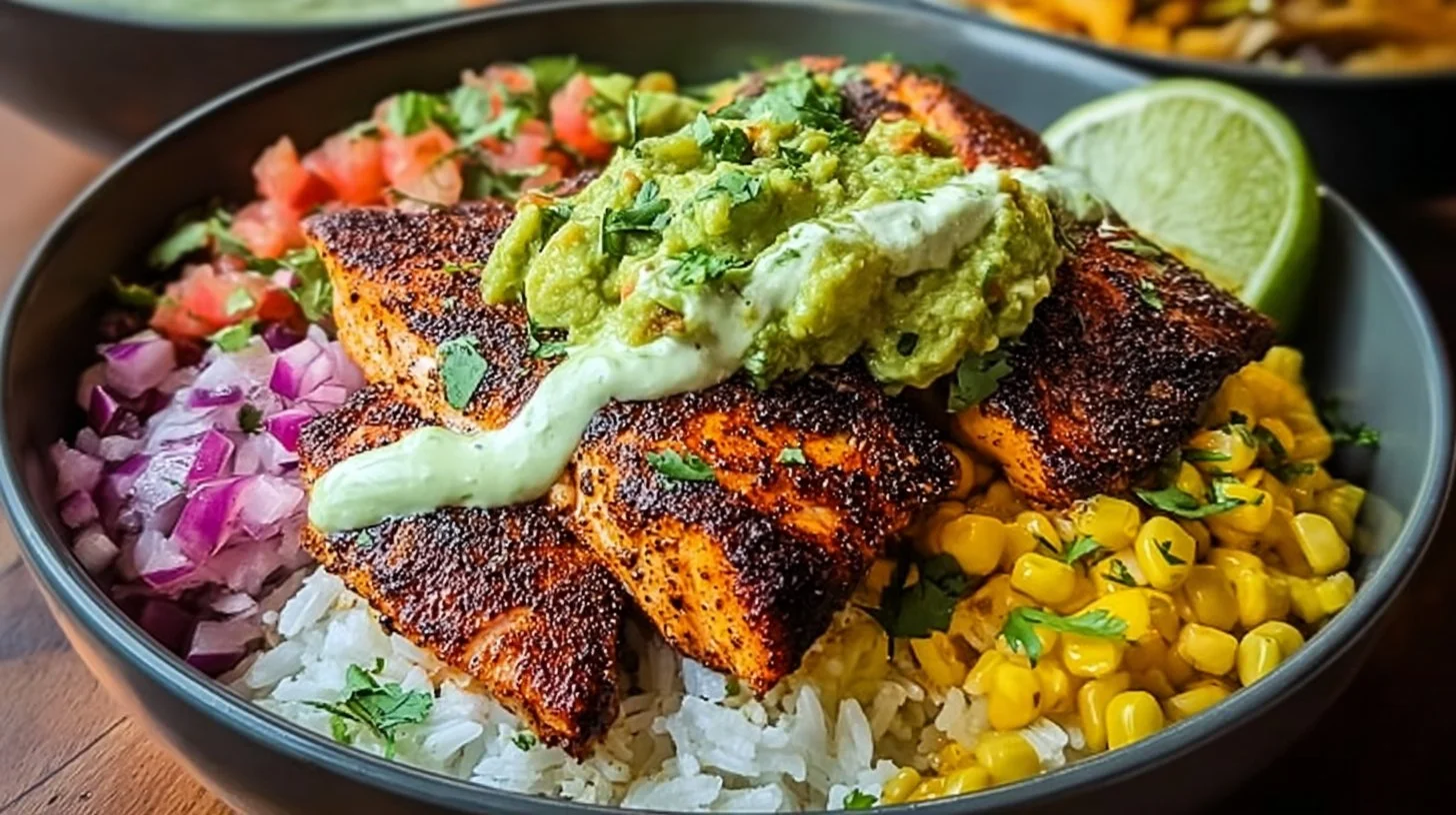 Delicious blackened fish taco bowls topped with fresh ingredients and served in a bowl