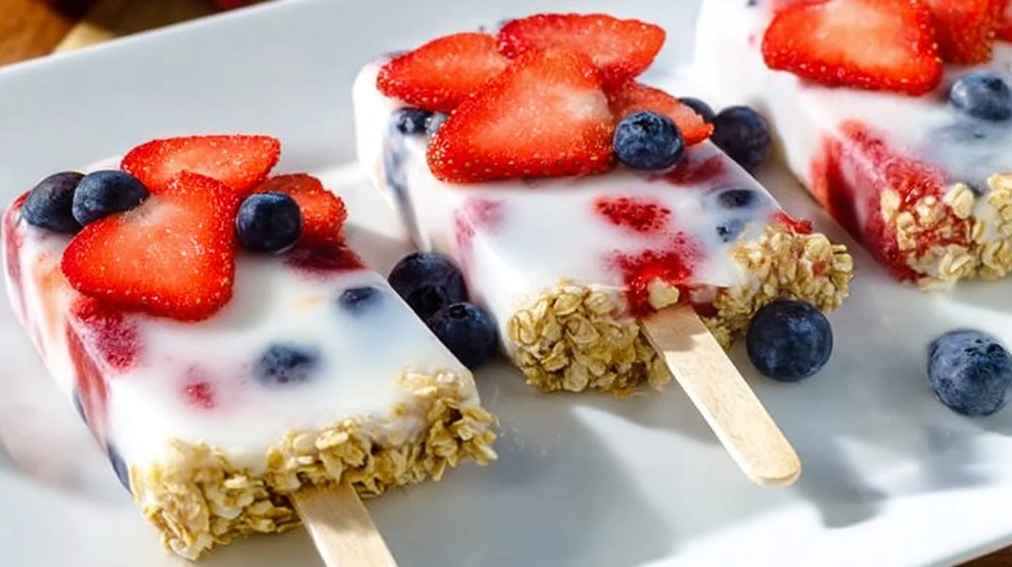 Colorful breakfast popsicles made with fruits and yogurt, ideal for morning snacks.