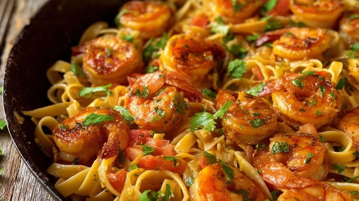 Cajun Shrimp Pasta with vibrant spices and creamy sauce served in a bowl