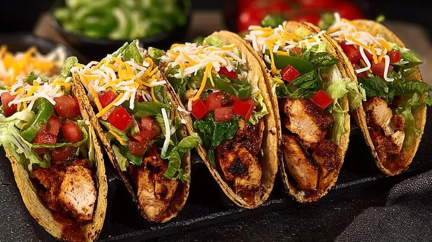 Delicious homemade Chicken Tacos served with fresh toppings