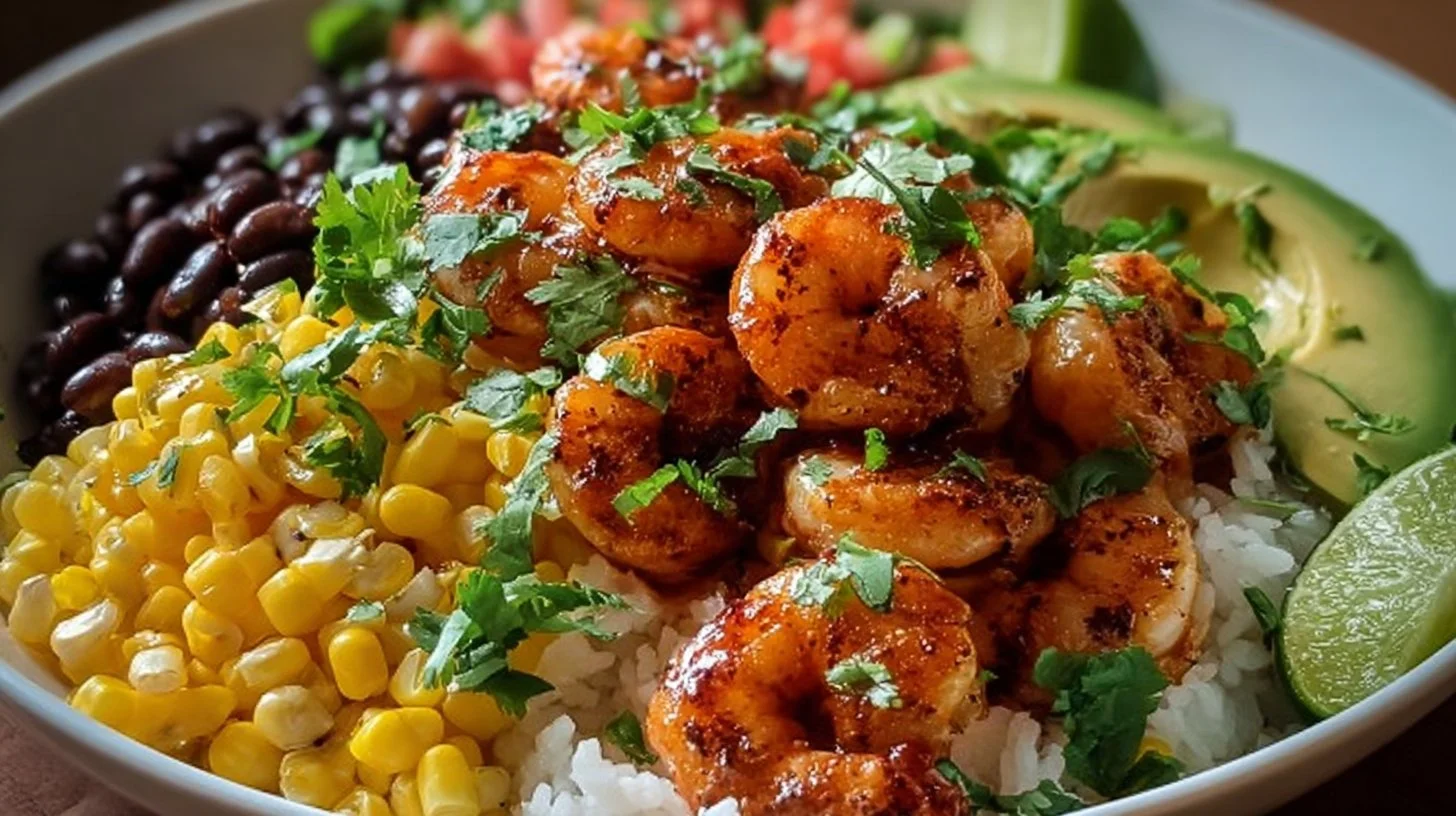 Delicious Chipotle Lime Shrimp Bowl with fresh vegetables and shrimp
