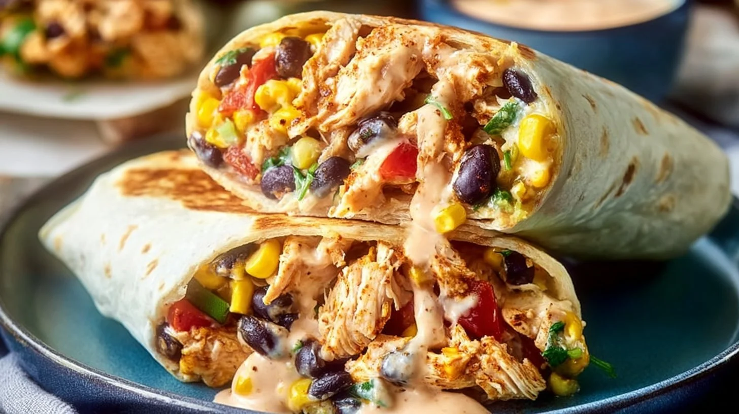 Chipotle style southwest chicken wraps with fresh ingredients