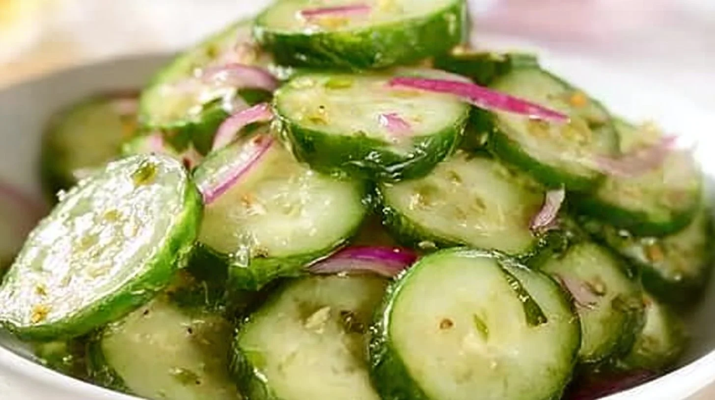 Delicious cucumber salad in a bowl with fresh ingredients
