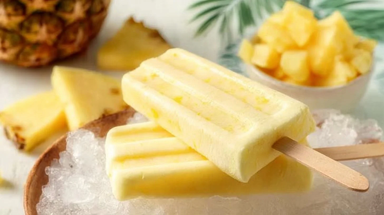 Homemade Dole Whip popsicles with tropical fruit flavors