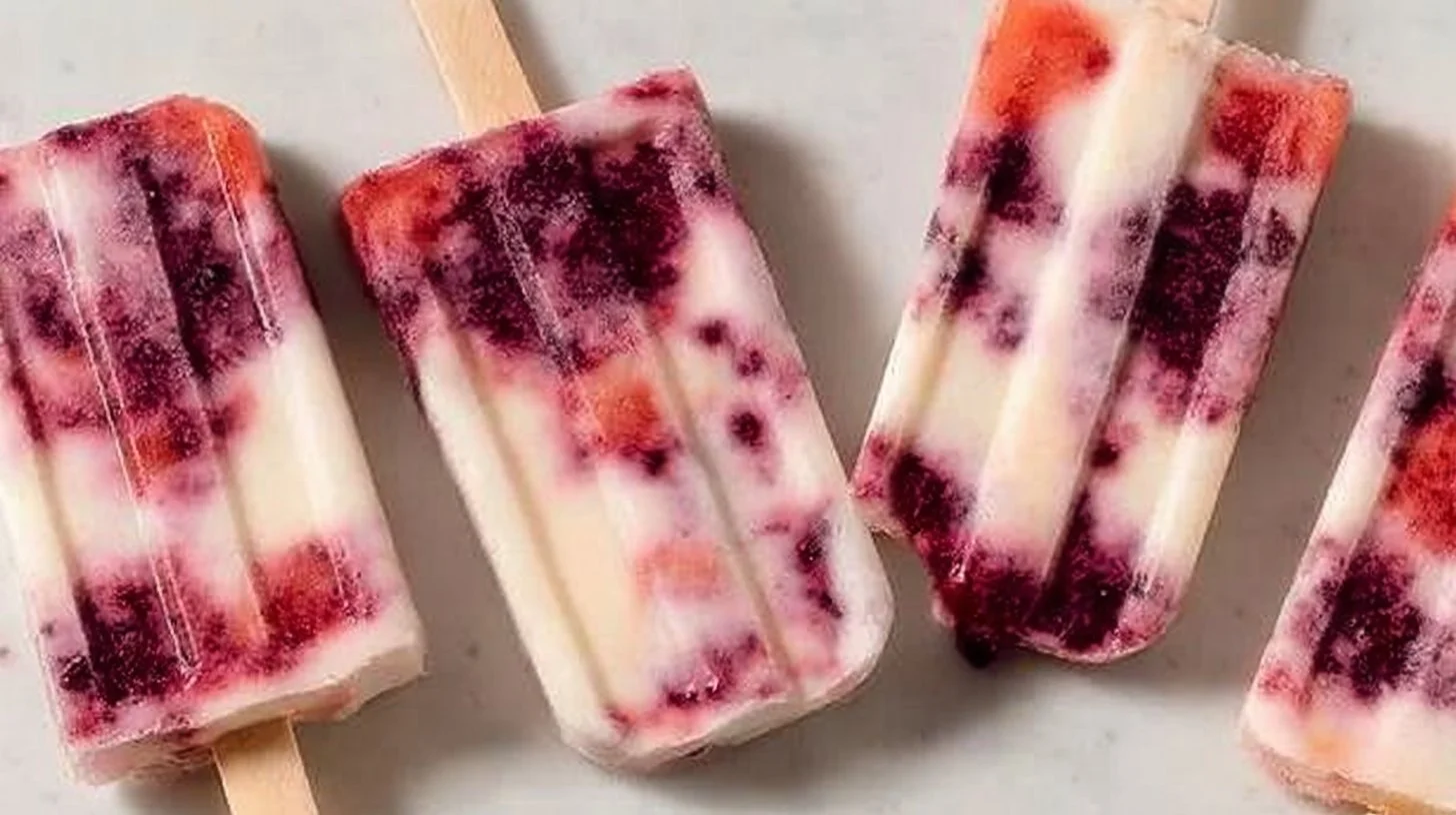 Colorful easy homemade popsicles on a sunny day