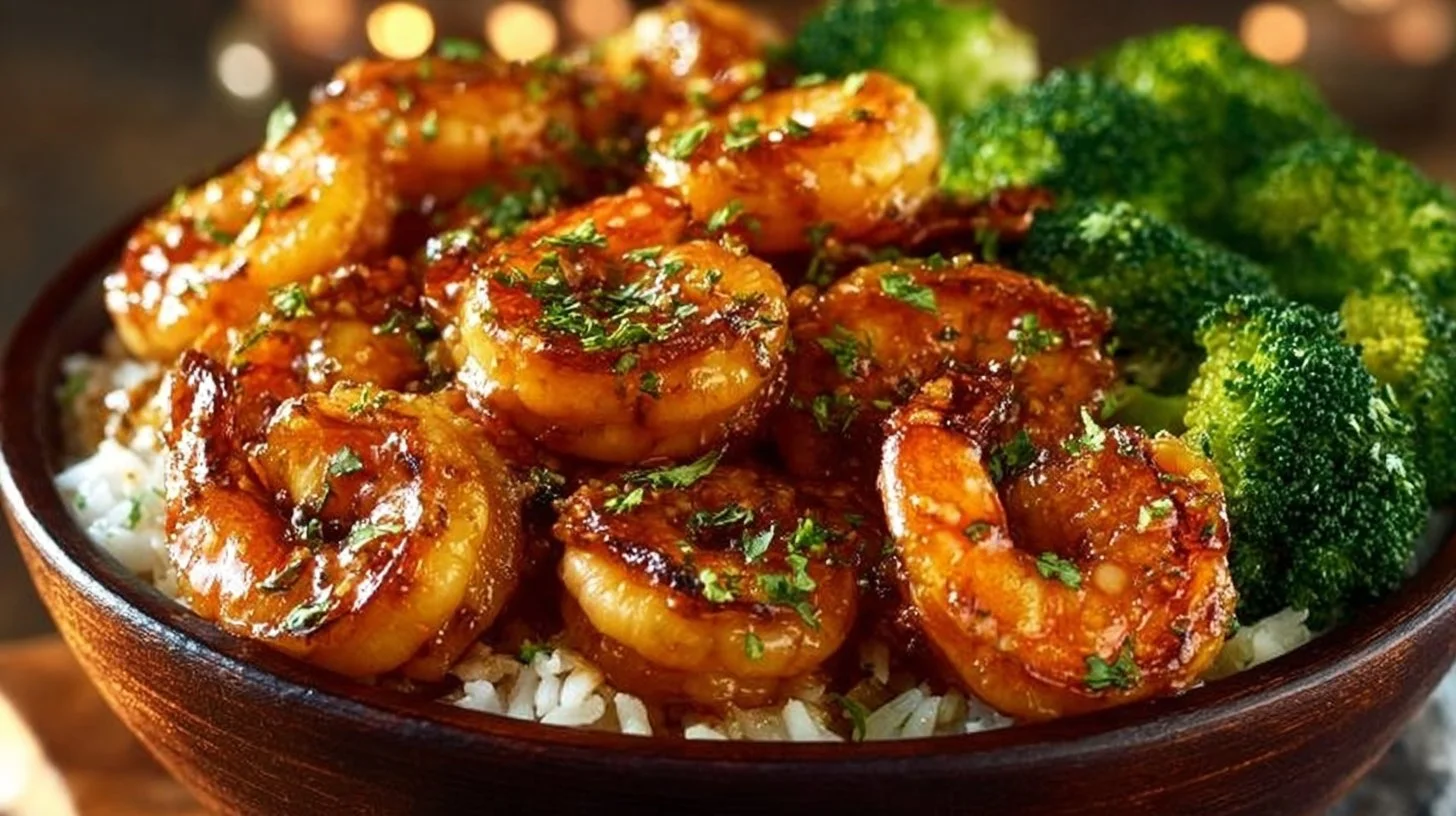 Delicious Honey Garlic Shrimp Bowls with colorful vegetables in a bowl