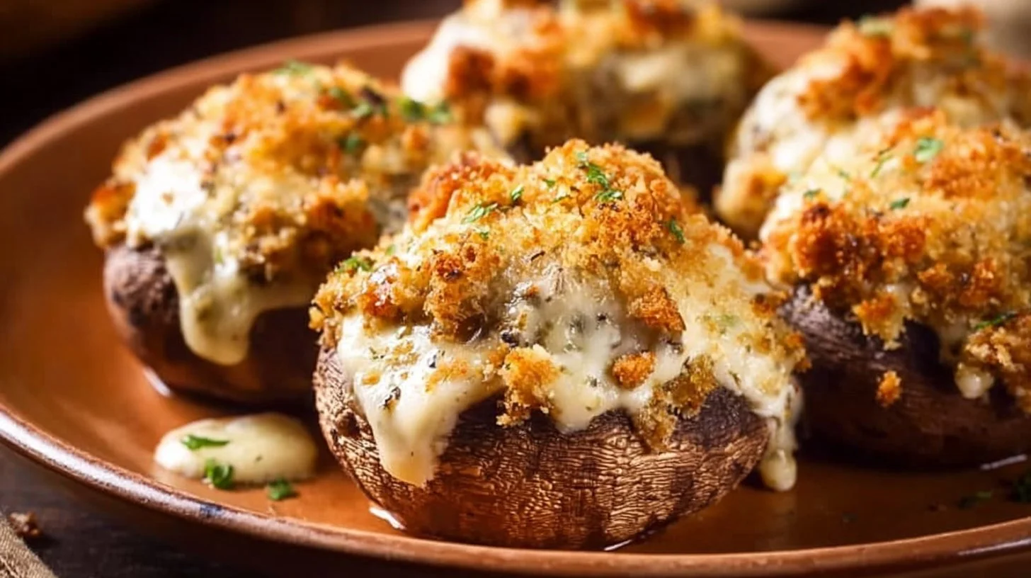 Delicious Longhorn stuffed mushrooms ready to serve as an appetizer