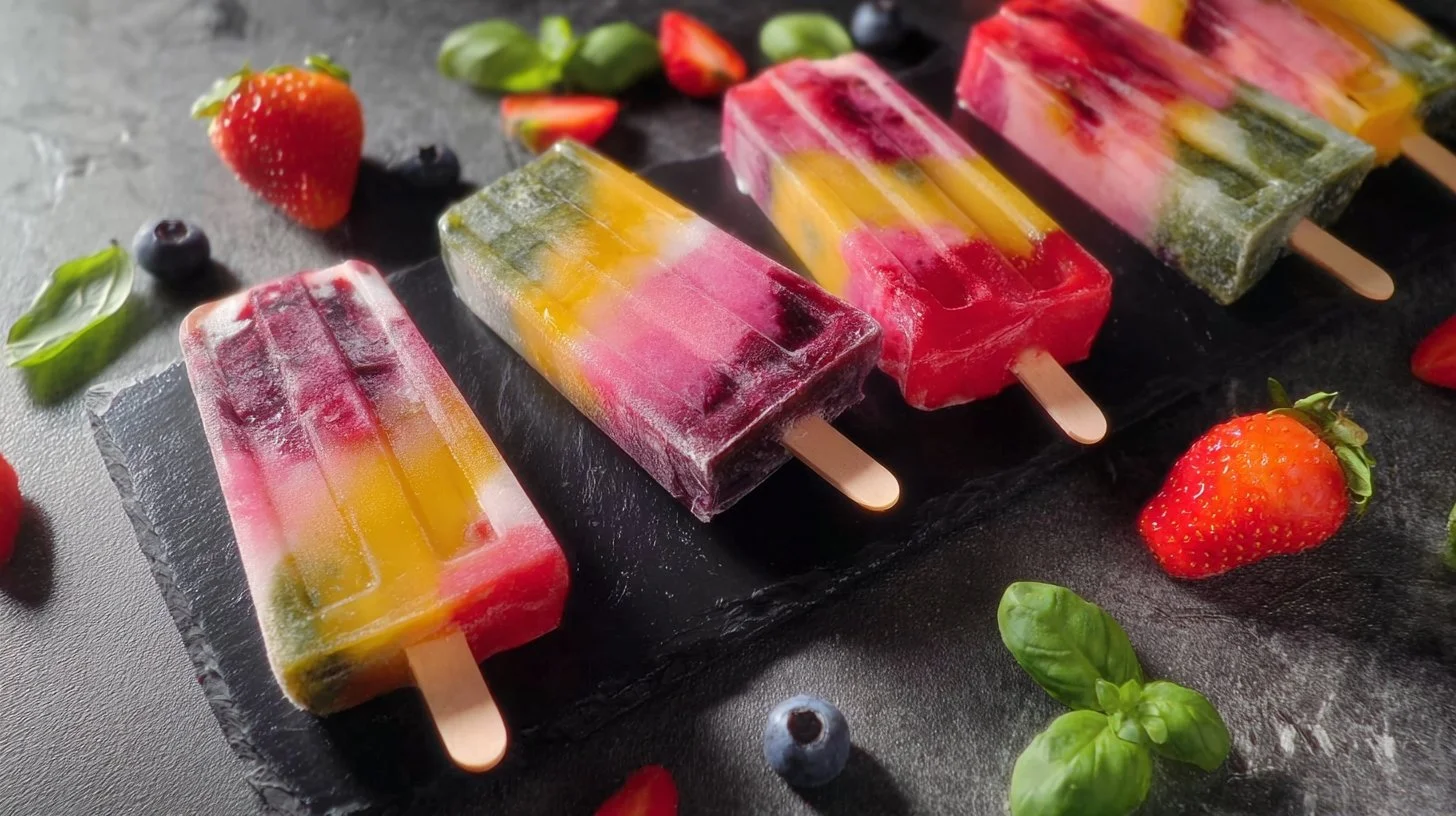 Rainbow fruit popsicles made with fresh fruits