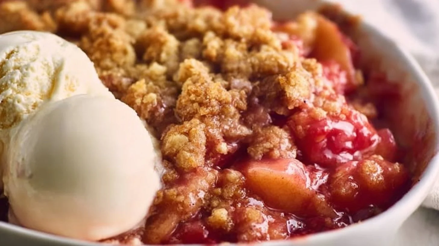 Delicious homemade rhubarb crisp dessert served in a bowl