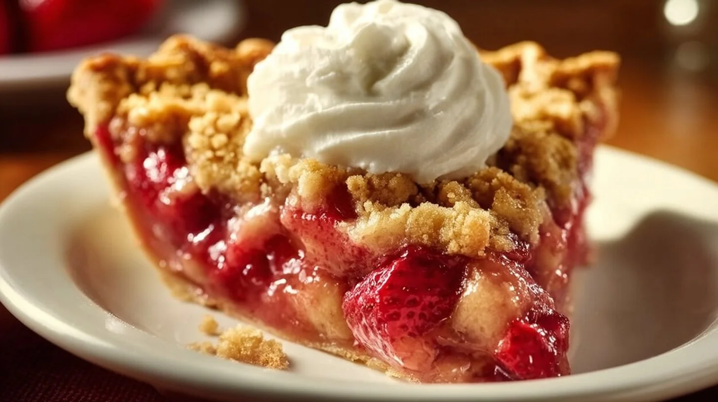 Delicious homemade Strawberry Rhubarb Pie with fresh ingredients and flaky crust.