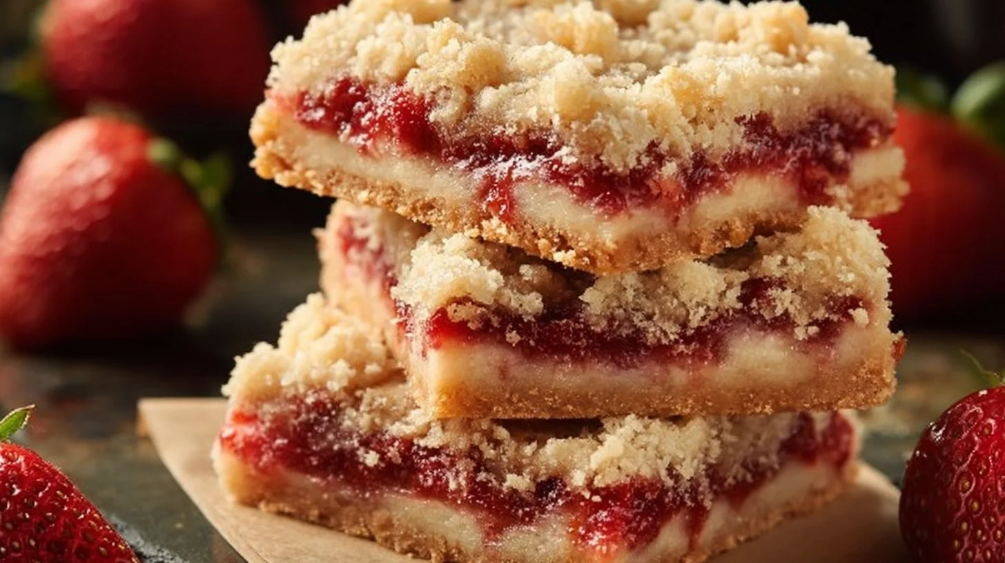 Delectable Strawberry Shortcake Bars topped with fresh strawberries and whipped cream