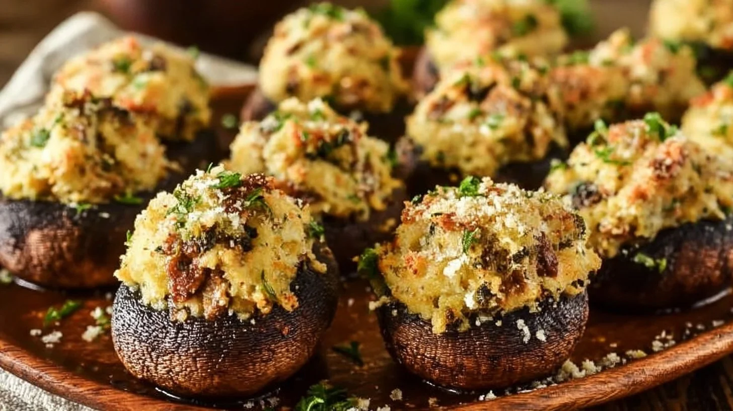 Delicious stuffed mushrooms ready to serve as an appetizer.