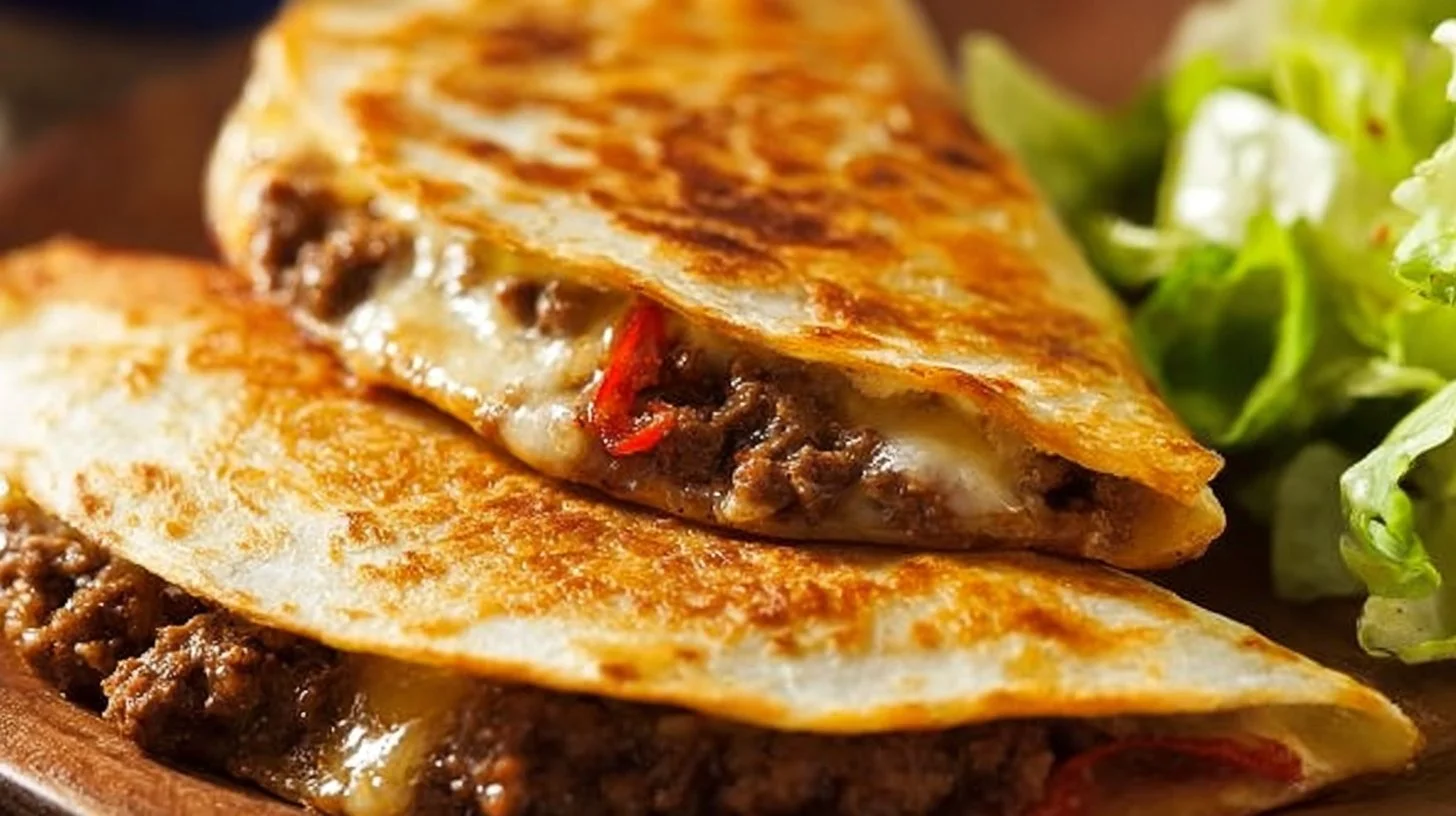 Delicious taco quesadillas filled with cheese, meat, and fresh toppings.