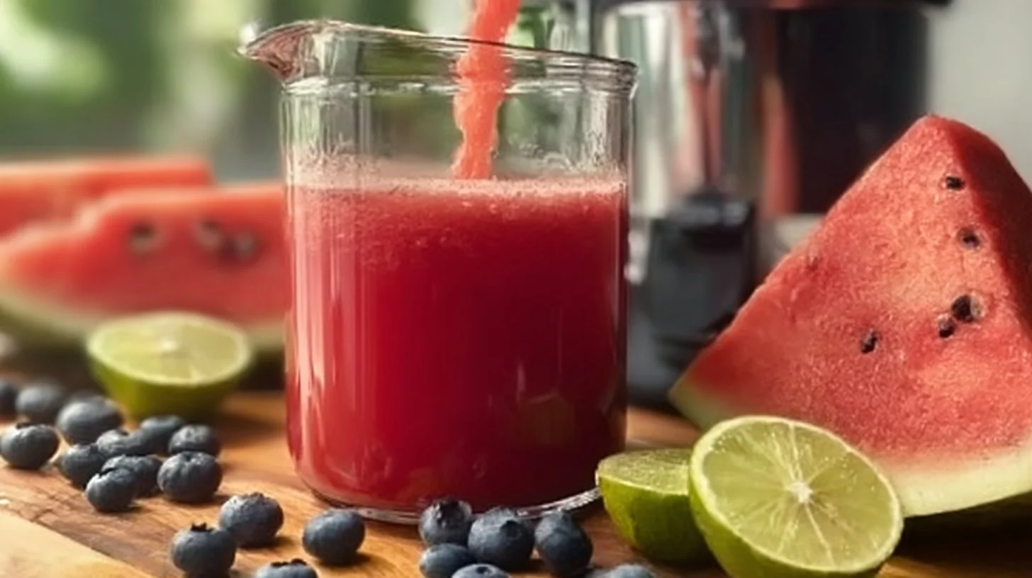 Refreshing Watermelon Lime Juice served in a glass with lime garnish.