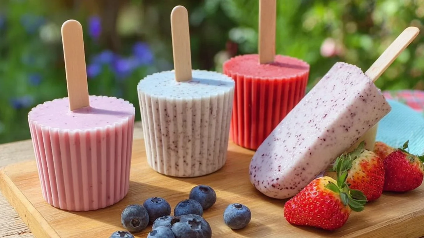 Delicious homemade yogurt pops in vibrant colors and flavors.