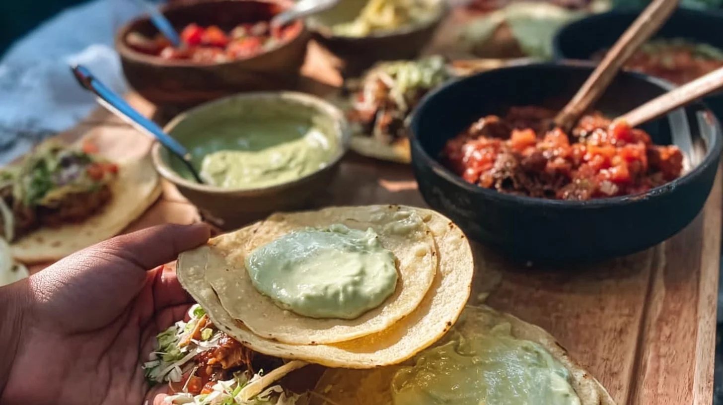 Delicious bronzed shrimp tacos served with fresh toppings and lime