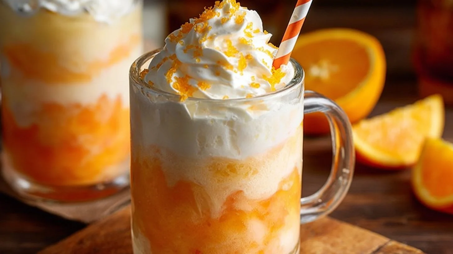 Delicious Dirty Creamsicle Float with orange ice cream and whipped cream