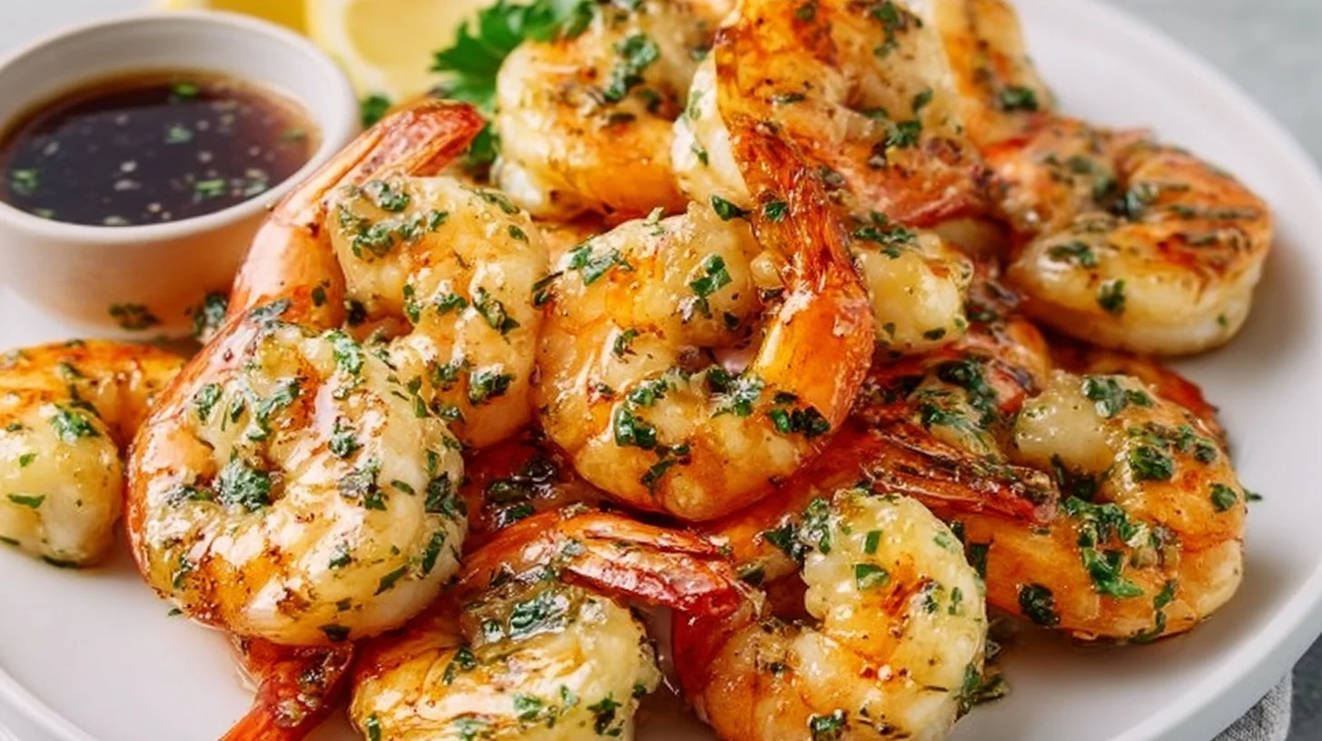 Garlic grilled shrimp skewers ready for grilling