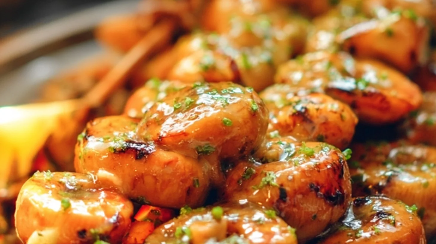 Delicious grilled coconut and pineapple sweet chili shrimp served on a plate