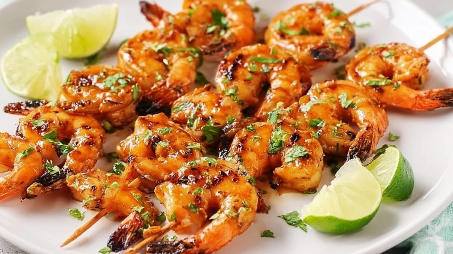 Plate of Lemon Garlic Shrimp served with fresh herbs and lemon slices