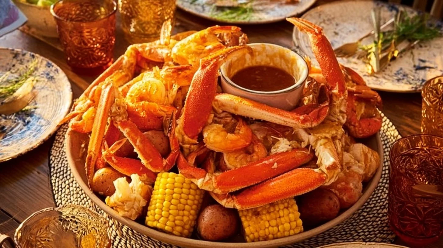 Easy sheet pan seafood boil with shrimp, crab, corn, and potatoes