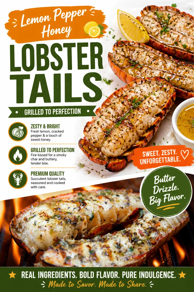 Lemon Pepper Honey Lobster Tails served on a plate garnished with herbs